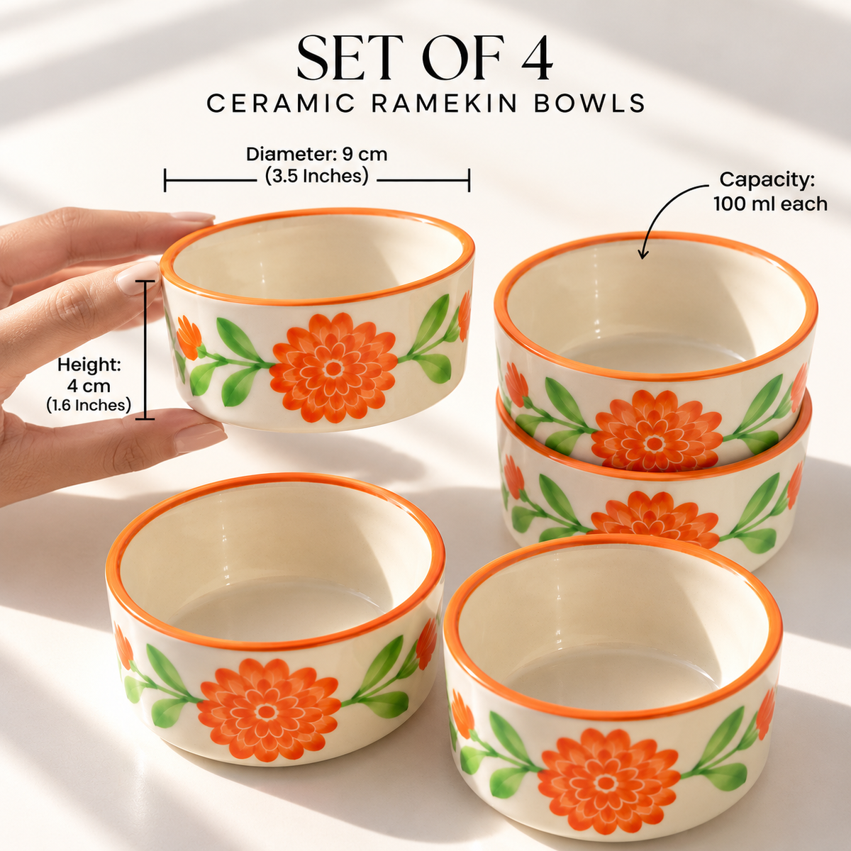 Marigold Mandi Ceramic Ramekin Bowls Set of 4