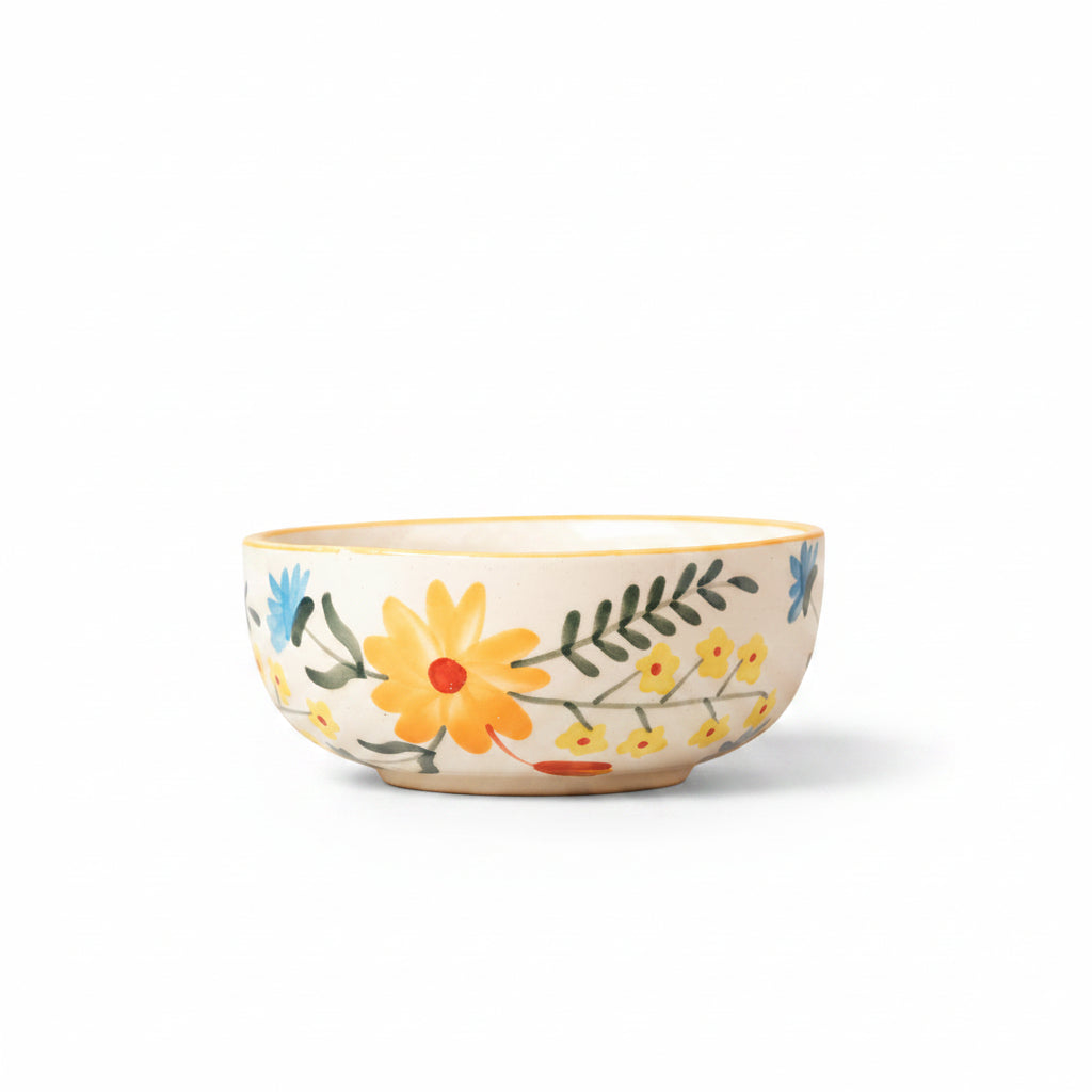 Floral Extravaganza ceramic bowl featuring a beautiful hand-painted floral motif
