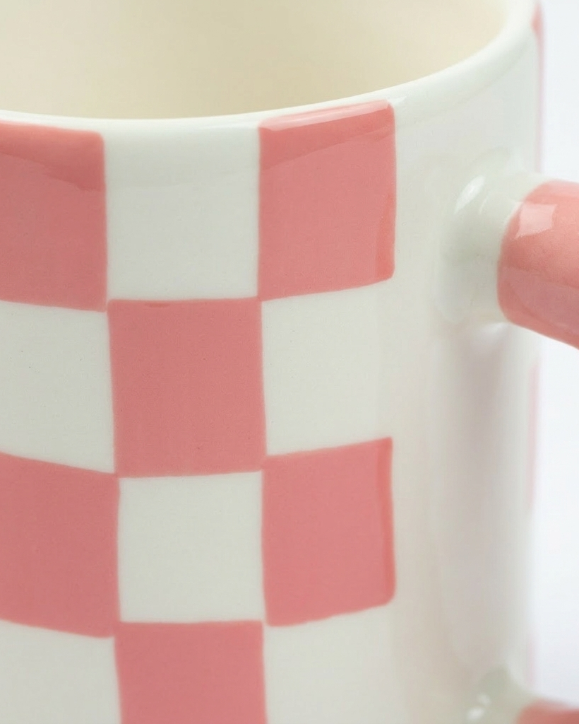 Ghingham Checkerboard Print- Pink Mug