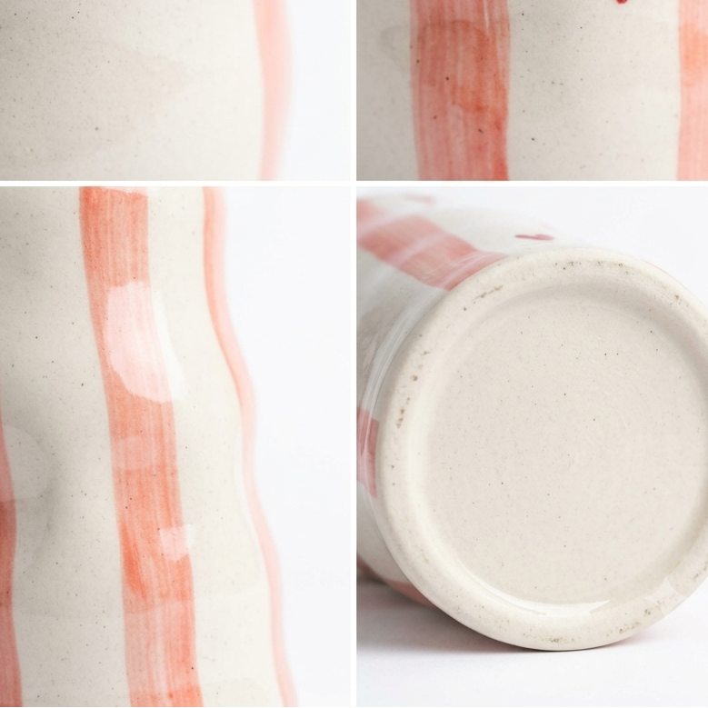 Handmade Pink Striped Ceramic Pinch Tumbler with Hearts