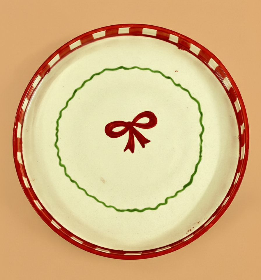 Candy Cane Bow Ceramic Snack Plate (8 inches)
