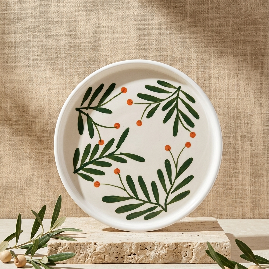 Olive Leaf Ceramic Plates ( 8 Inches )