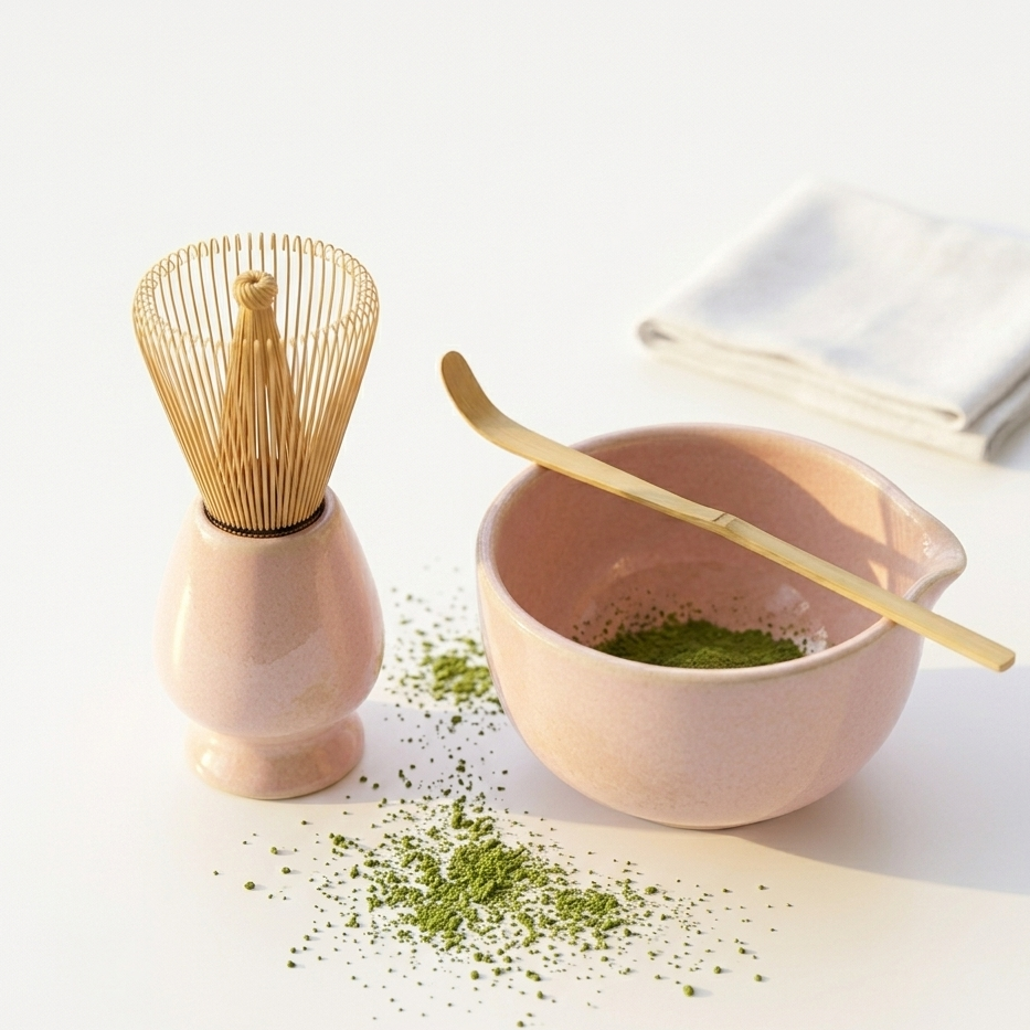 Pastel Pink Matcha Bowl & Whisk Holder Set