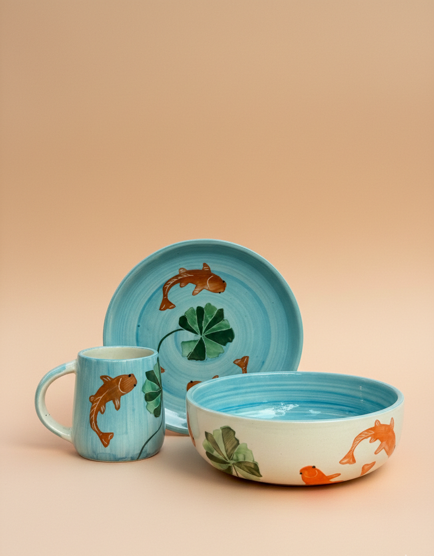 Koi Mulaqaat Fish Handpainted Ceramic Breakfast Set of 3
