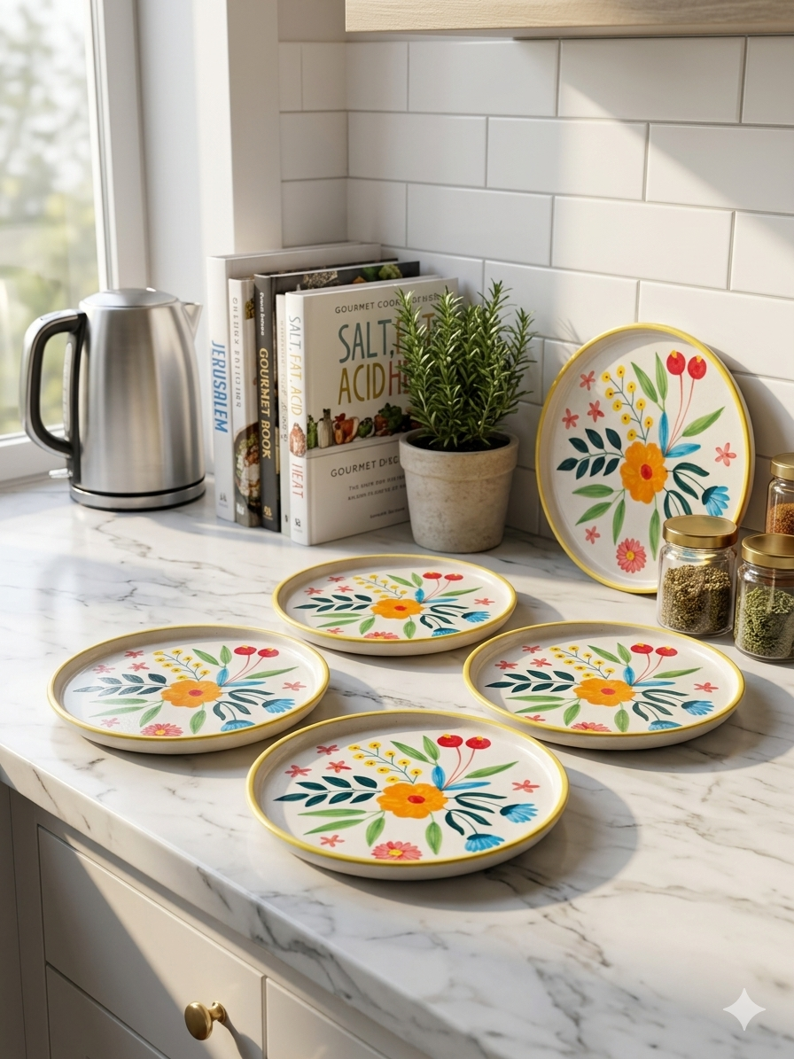 Floral Extravaganza Ceramic Plates(8 Inches)