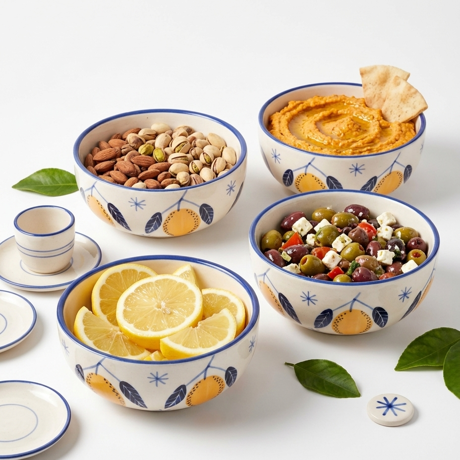 Set - Lemon Leafy Ceramic Small Bowls