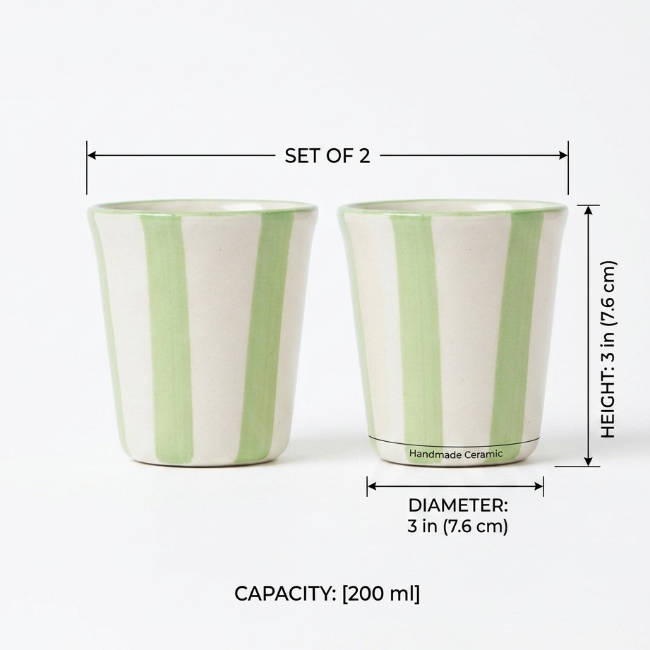 Ceramic Green Stripe Glass- 3 Inches(Set Of 2)