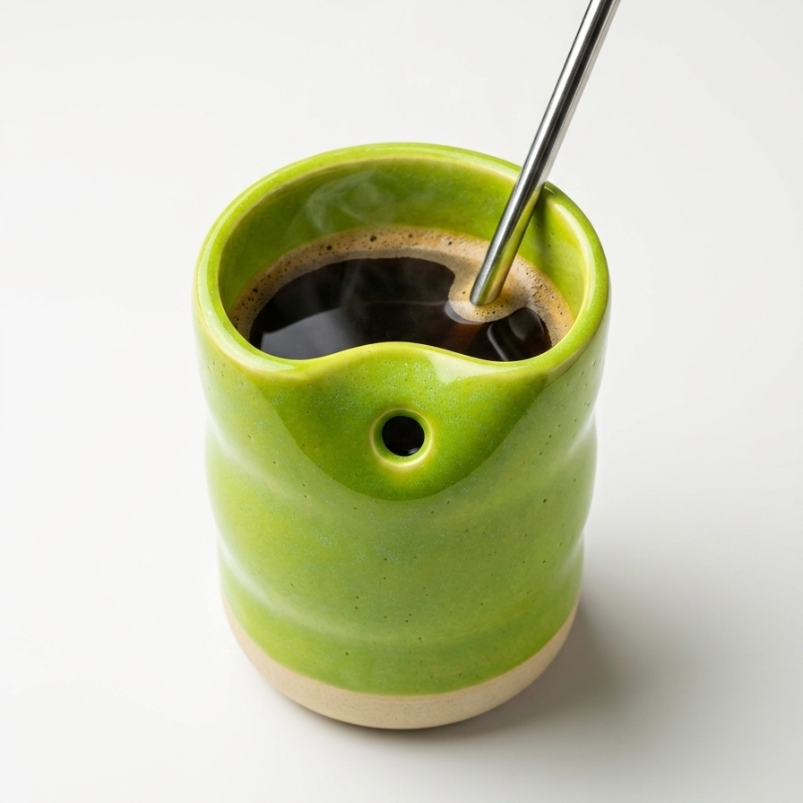 Green Ceramic Glass with Straw