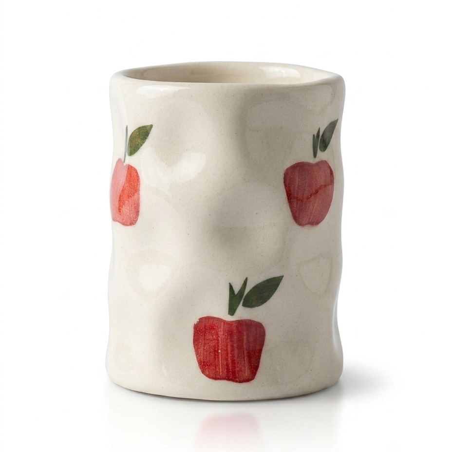 Handmade Ceramic Apple Tumbler – Cute Pinch Pot Aesthetic Coffee Mug