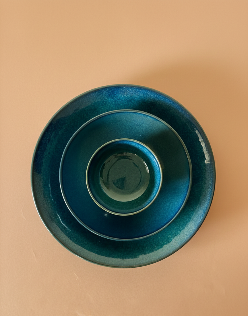 Indigo Blue Dinner Set of 3 Glossy