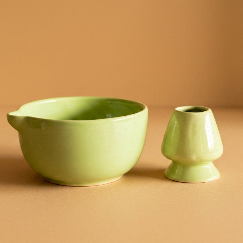 Pastel Green Matcha Bowl & Whisk Holder Set