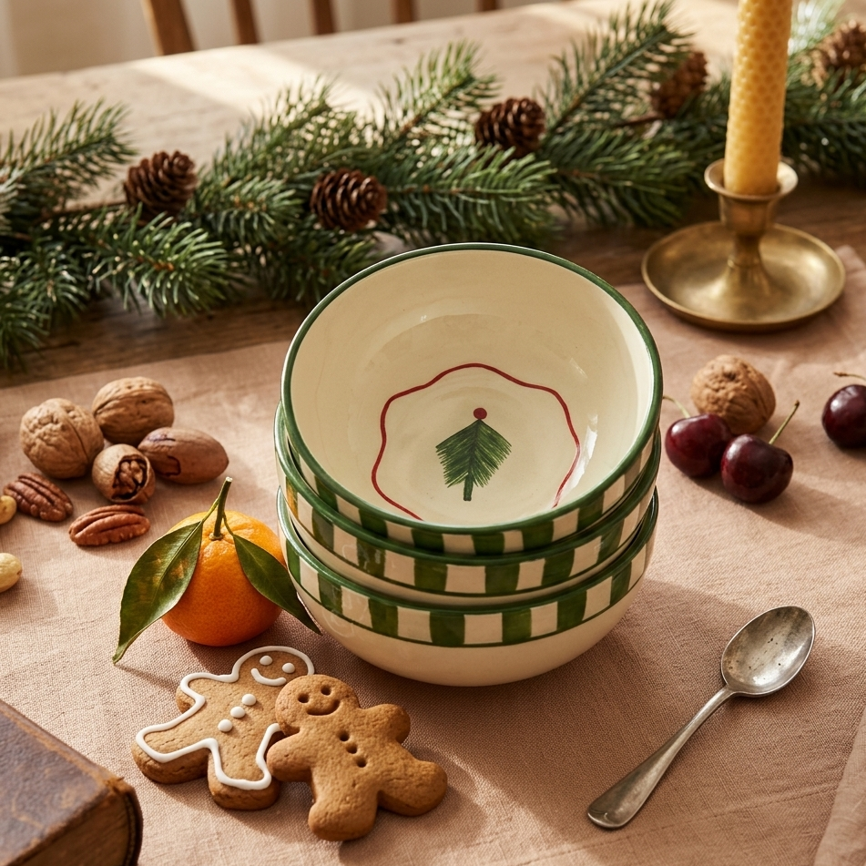Set - Christmas Tree Green Ceramic Small Bowl