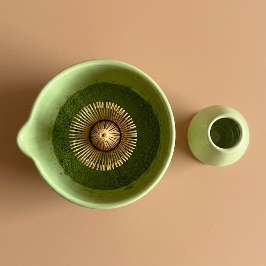 Pastel Green Matcha Bowl & Whisk Holder Set