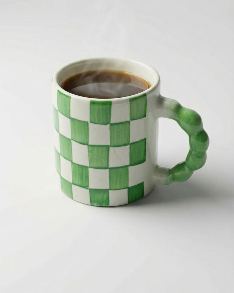 Ghingham Checkerboard Print- Green Mug