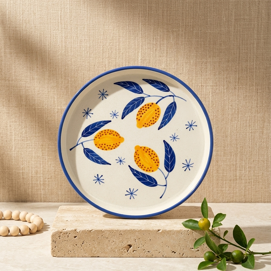 Lemon Leafy Ceramic Snack Plate (8 inches)