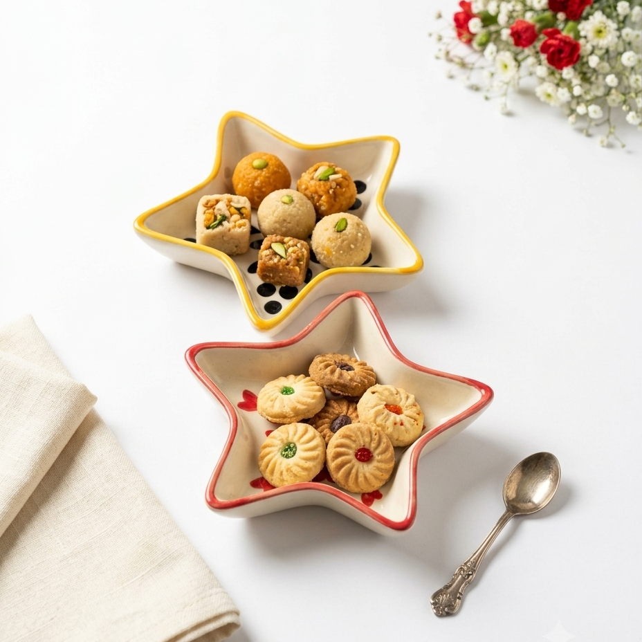 Hand-Painted Ceramic Star Platters – Set of 2