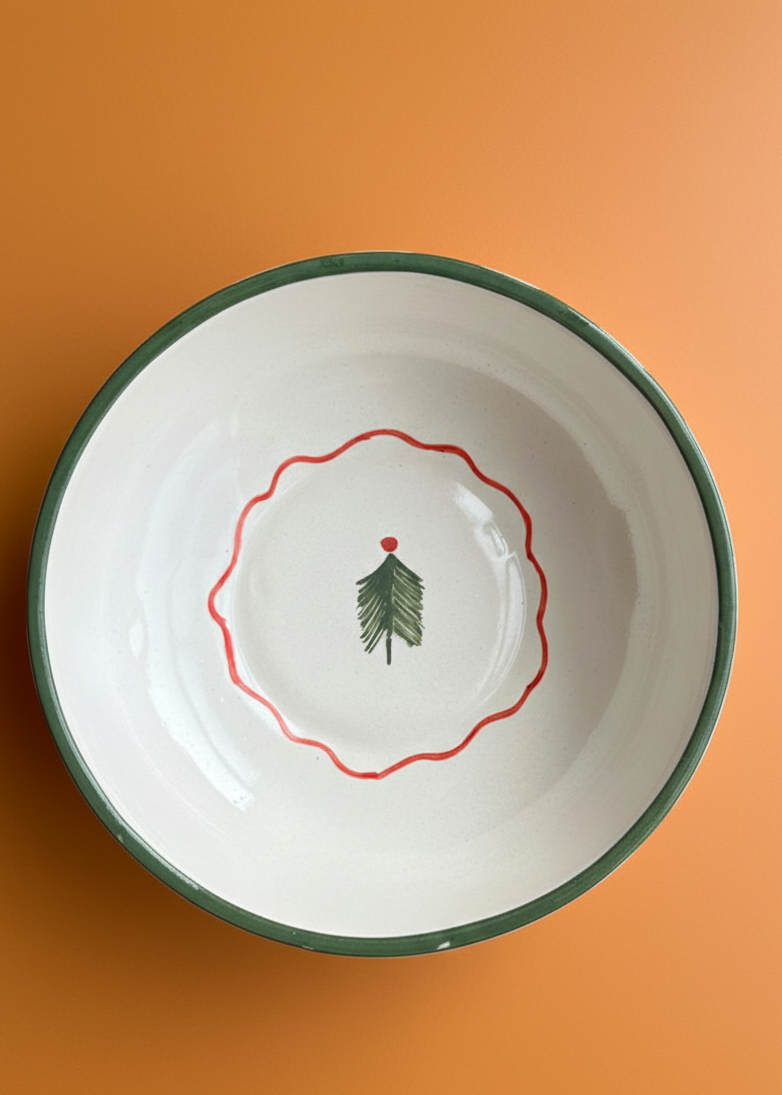 Candy Cane Bow Red Ceramic Bowl - Large