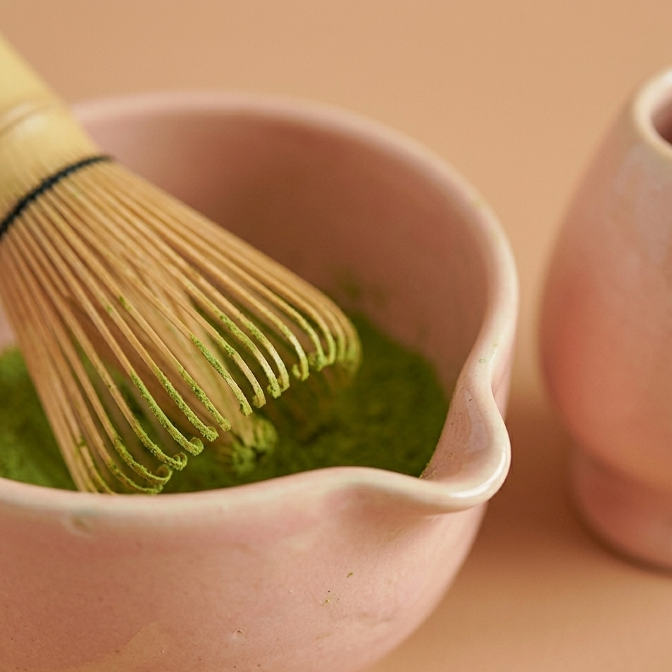 Pastel Pink Matcha Bowl & Whisk Holder Set