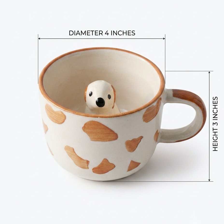 Cute Dog Surprise 3D Animal Ceramic Coffee Mug (240 ml )