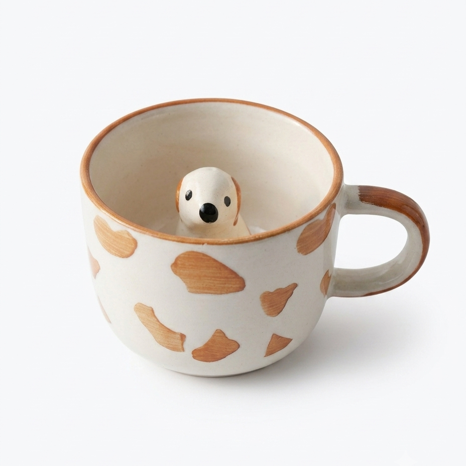 Cute Dog Surprise 3D Animal Ceramic Coffee Mug (240 ml )