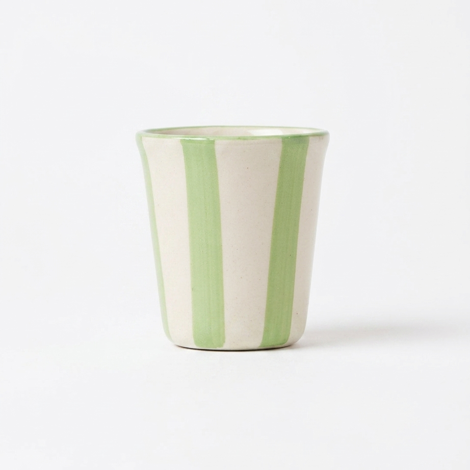 Ceramic Green Stripe Glass- 3 Inches(Set Of 2)
