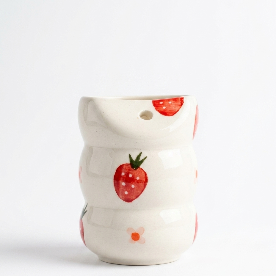 Strawberry Hand‑Painted Ceramic Glass – Without Straw