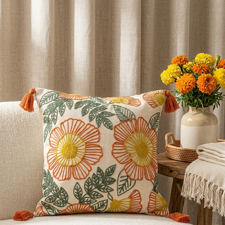 Marigold Mandi Cushion Cover - 16x16"