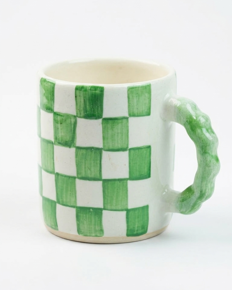 Ghingham Checkerboard Print- Green Mug