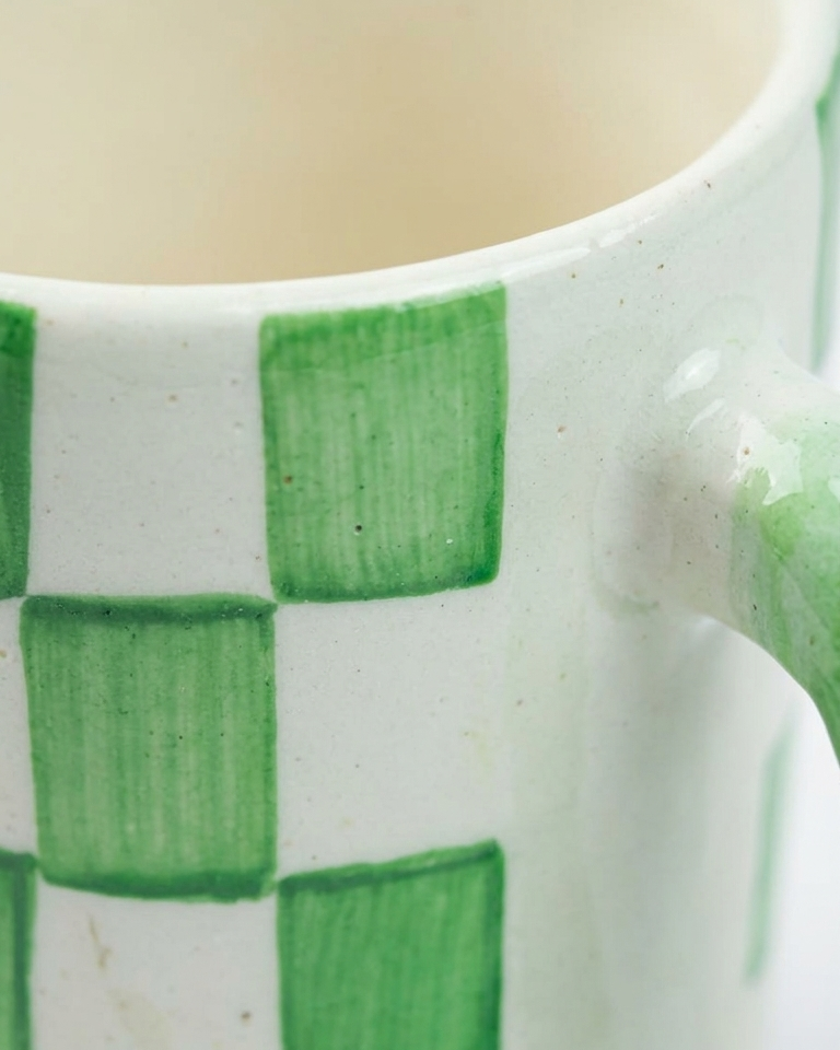 Ghingham Checkerboard Print- Green Mug