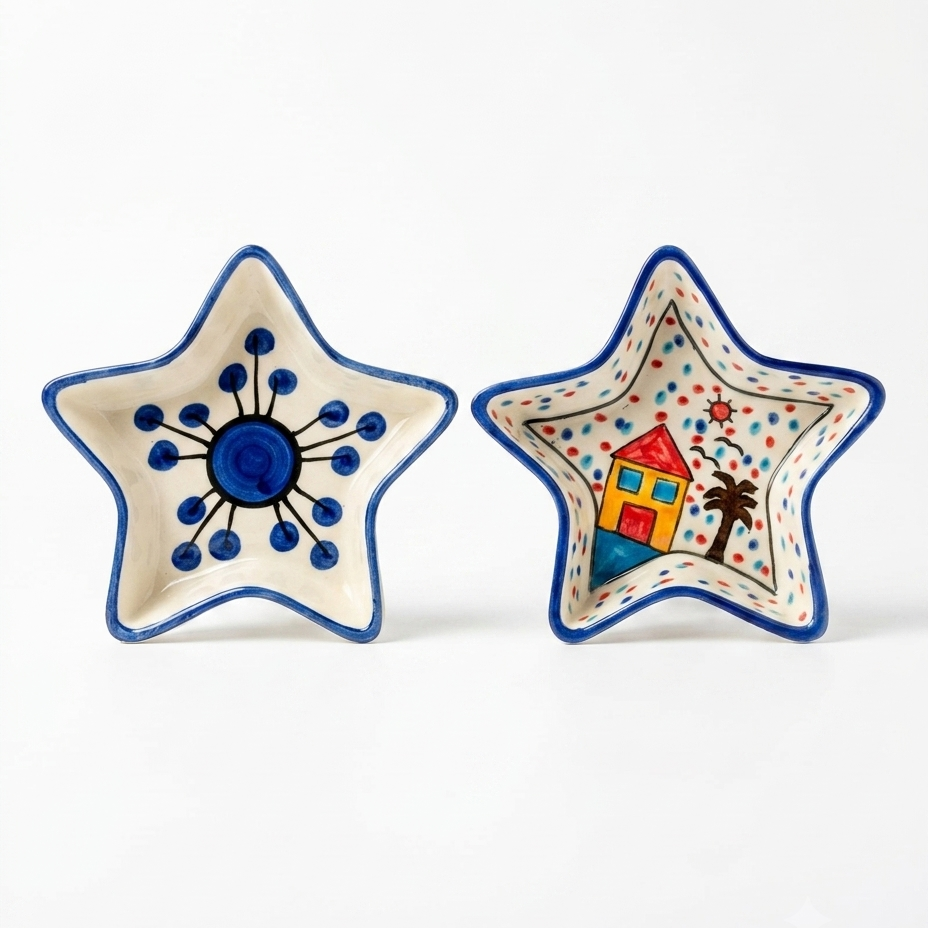 Hand-Painted Star Shape Ceramic Snack Platter (Set of 2)