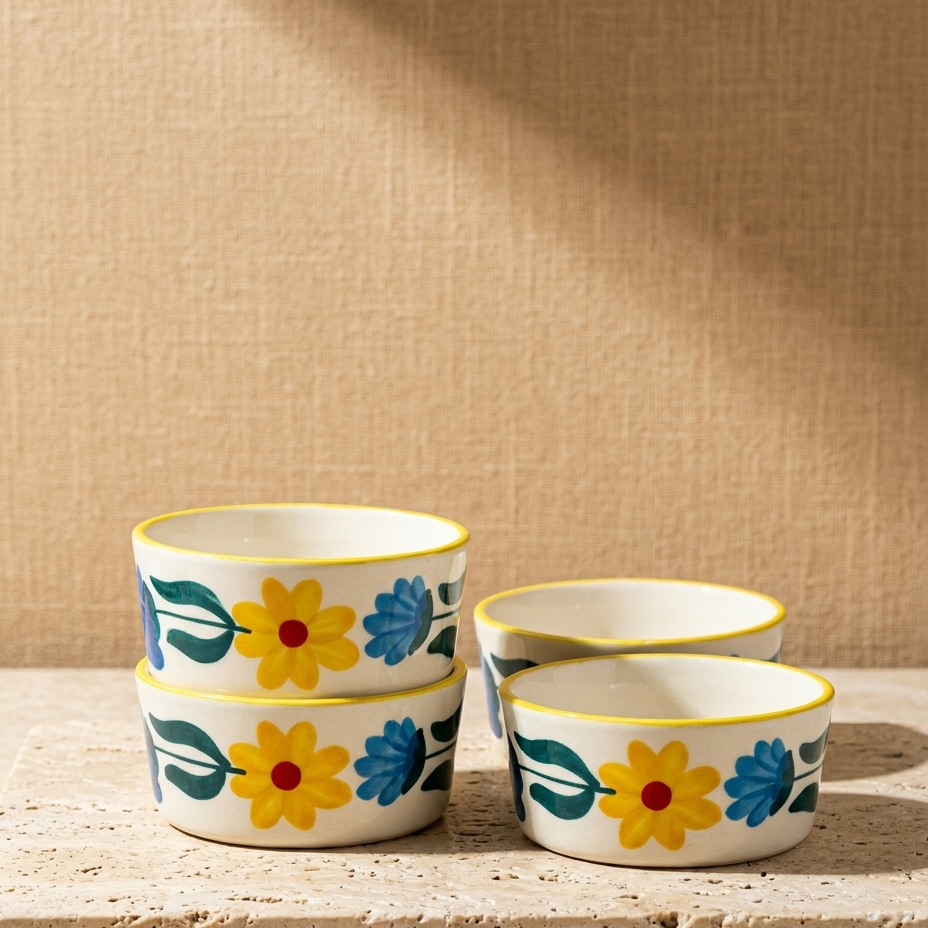 Floral Extravaganza Ceramic Ramekin Bowl Set of 4