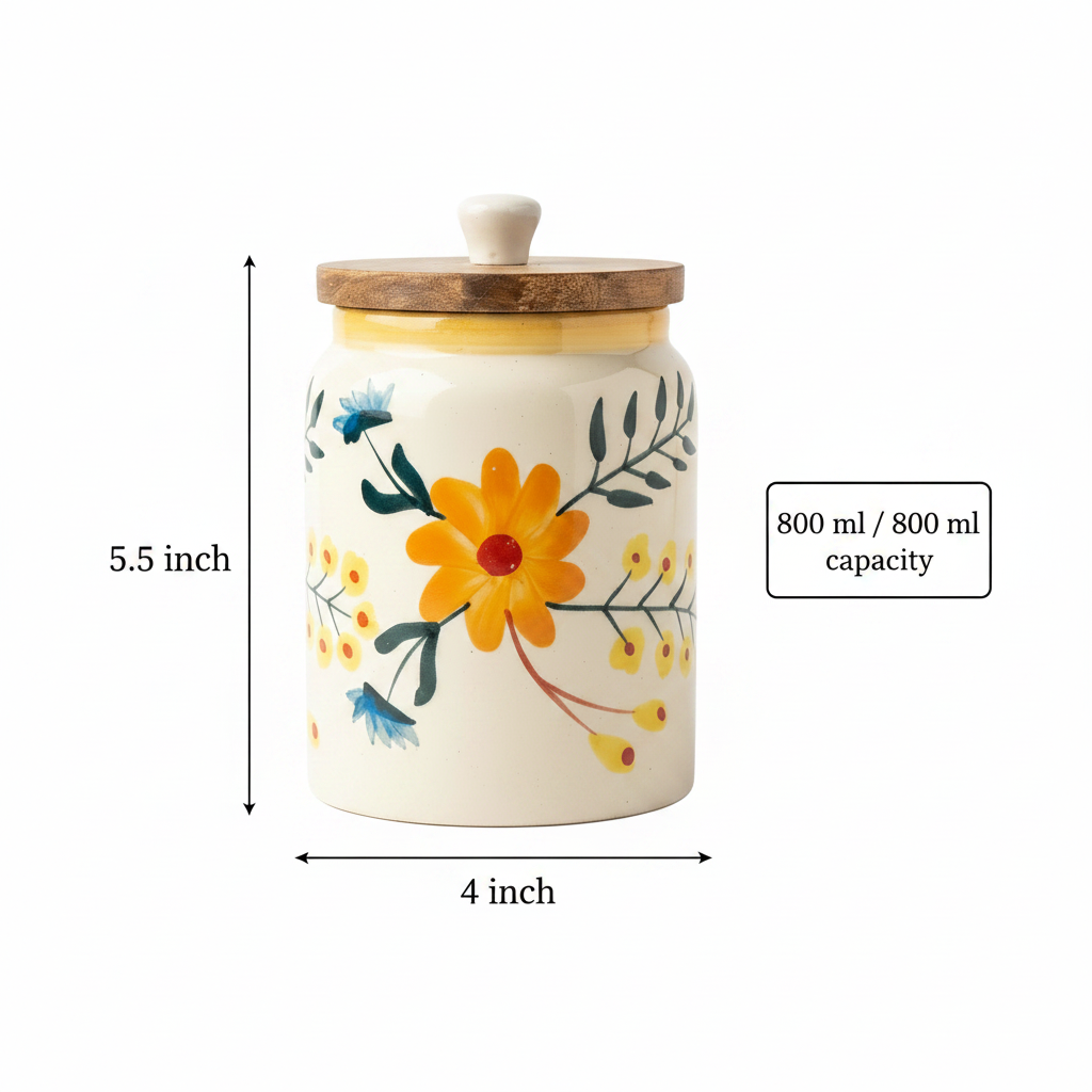Floral Extravaganza Ceramic Jar - 800ml