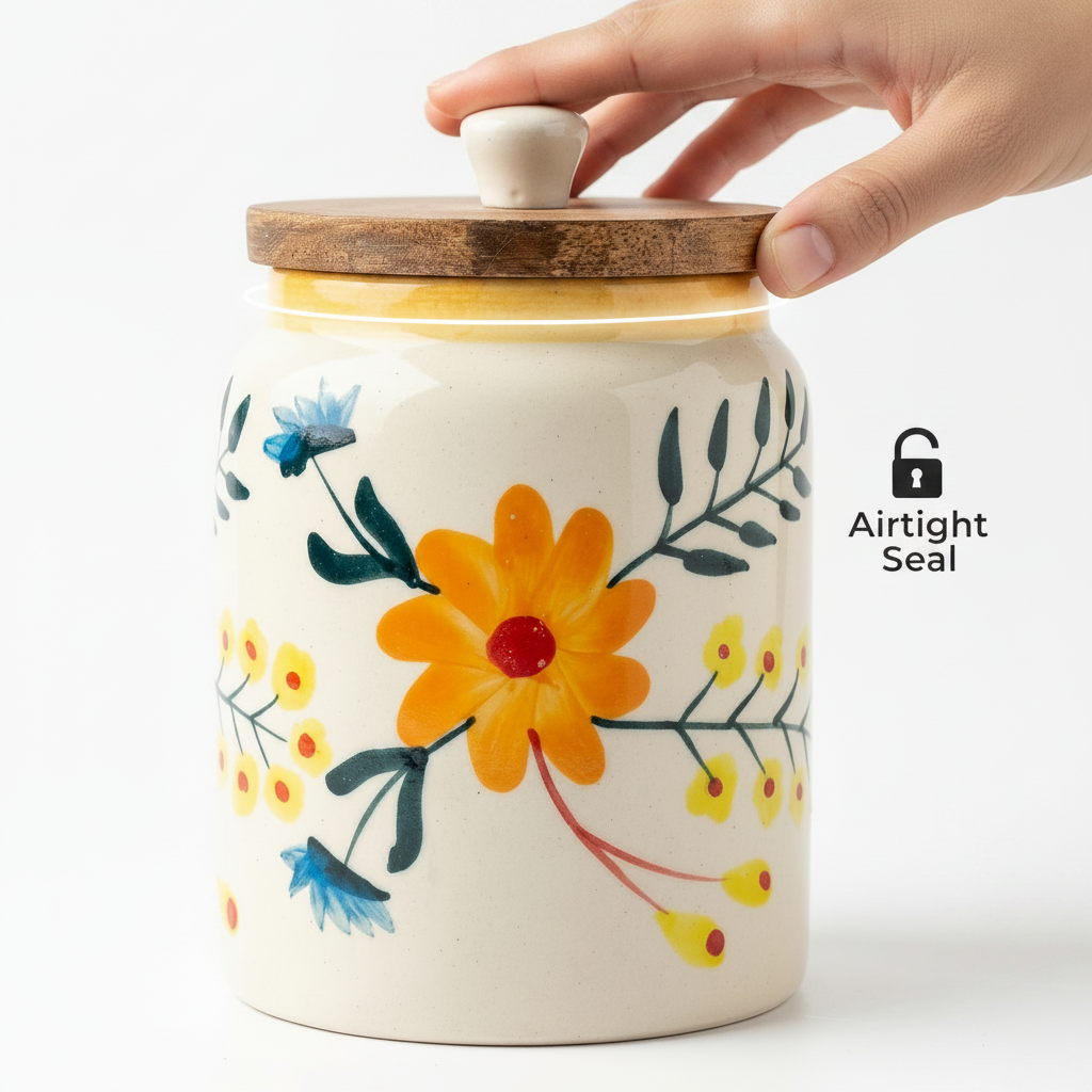 Floral Extravaganza Ceramic Jar - 800ml