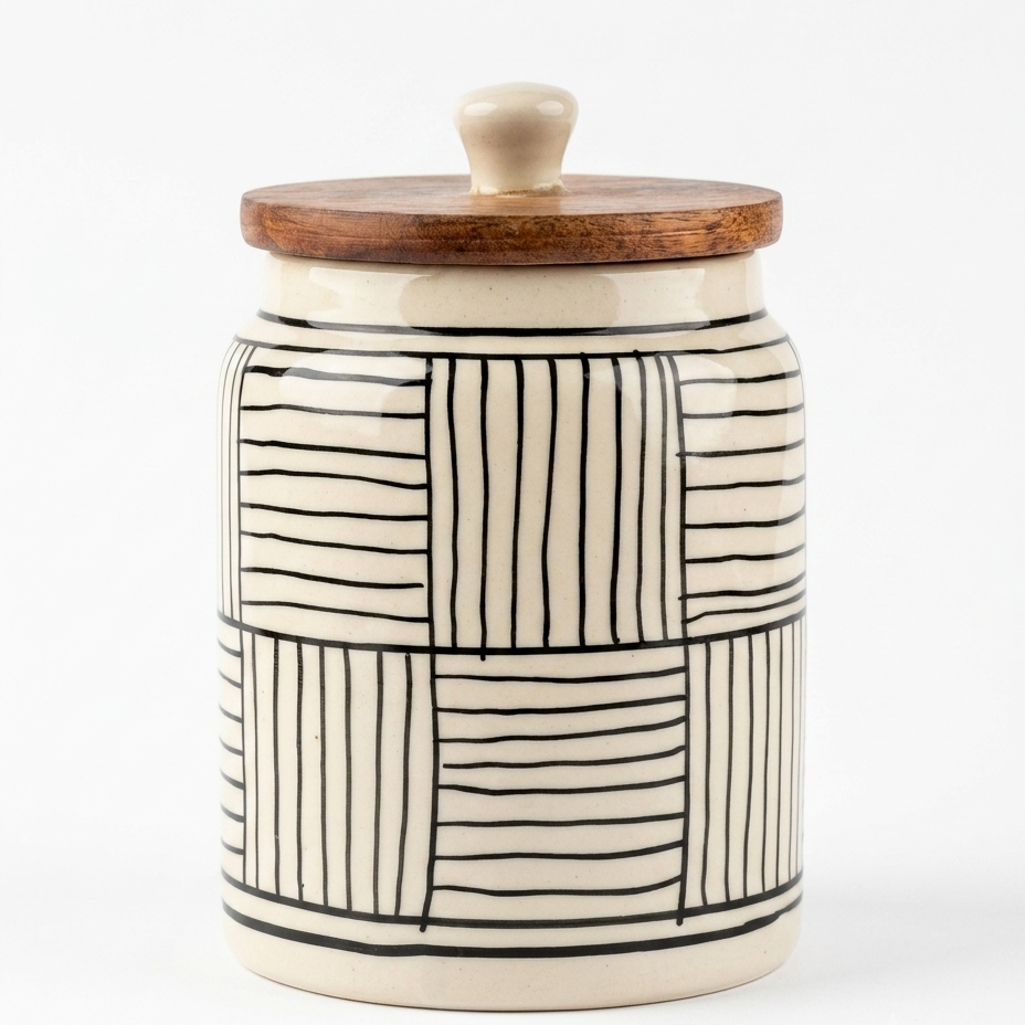 Geometric Hand‑Painted Ceramic Storage Jar - 800ml
