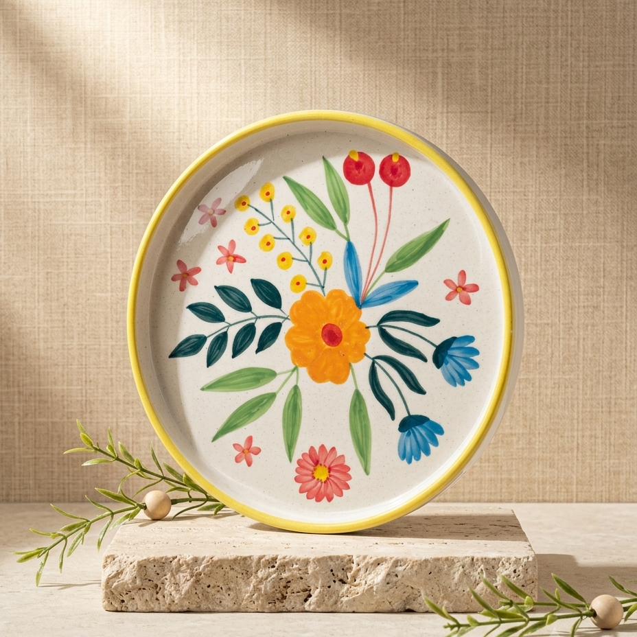 Floral Extravaganza Ceramic Plates(8 Inches)