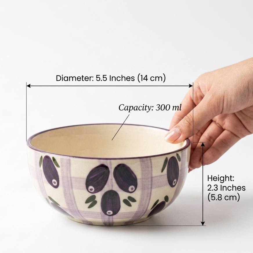 Jamun Junction Handpainted Ceramic Bowl | 300 ml | 5.5 Inch