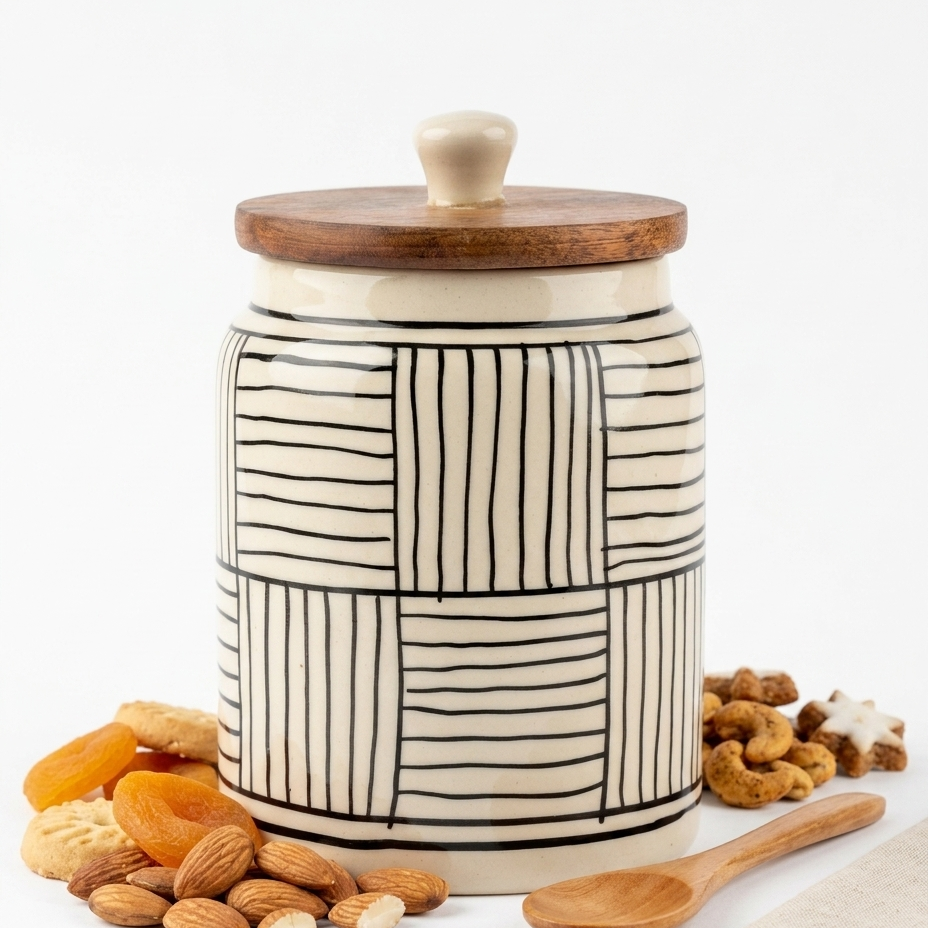 Geometric Hand‑Painted Ceramic Storage Jar - 800ml
