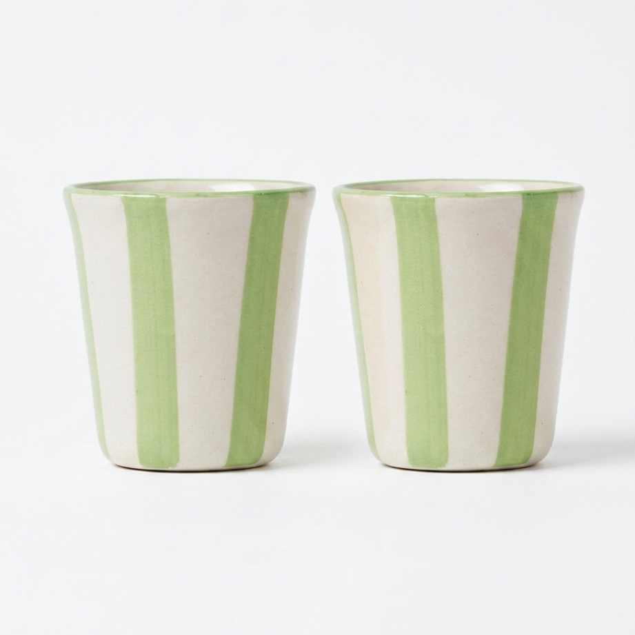 Ceramic Green Stripe Glass- 3 Inches(Set Of 2)