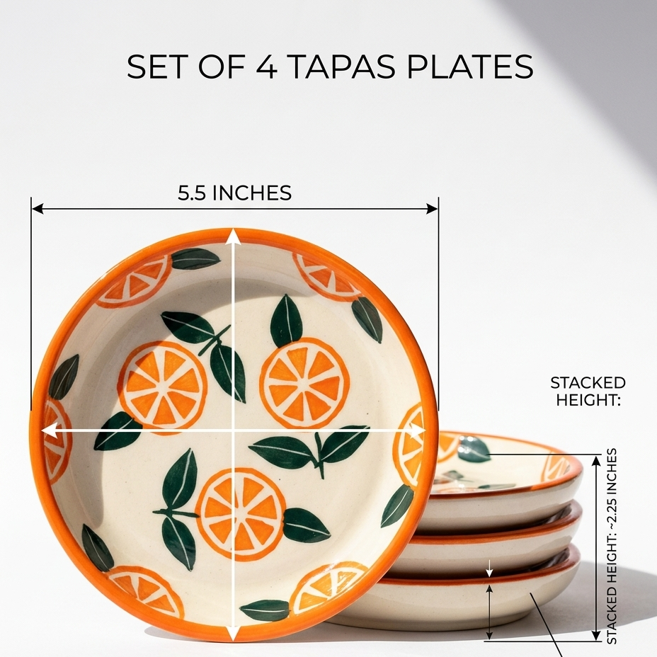 Narangi Orange Ceramic Ceramic Tapas Set of 4