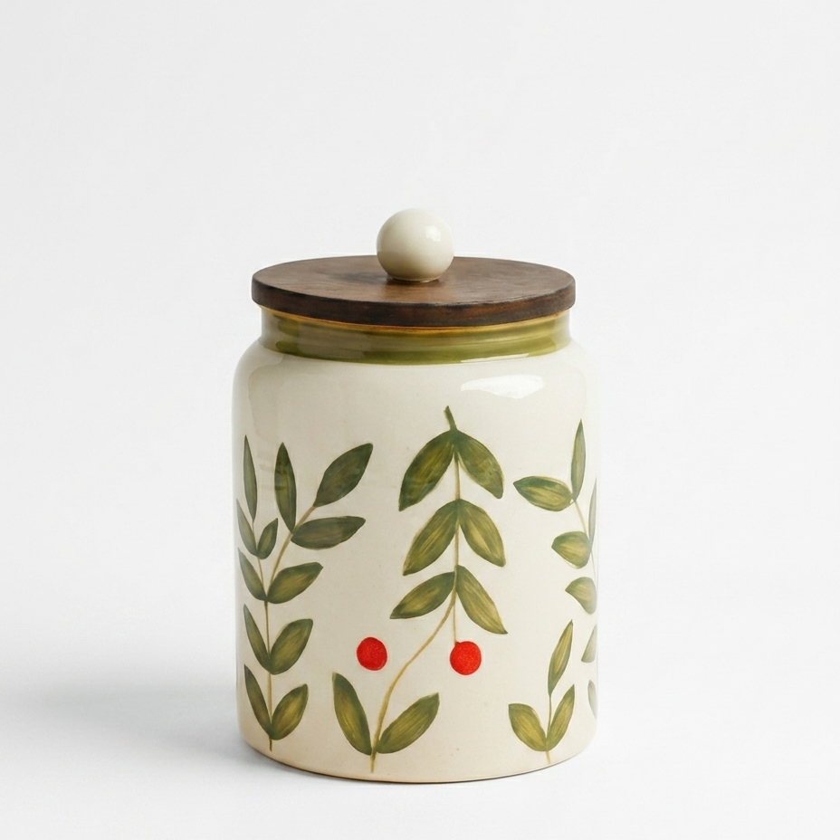 Olive Leaf Ceramic Jar - 800ml