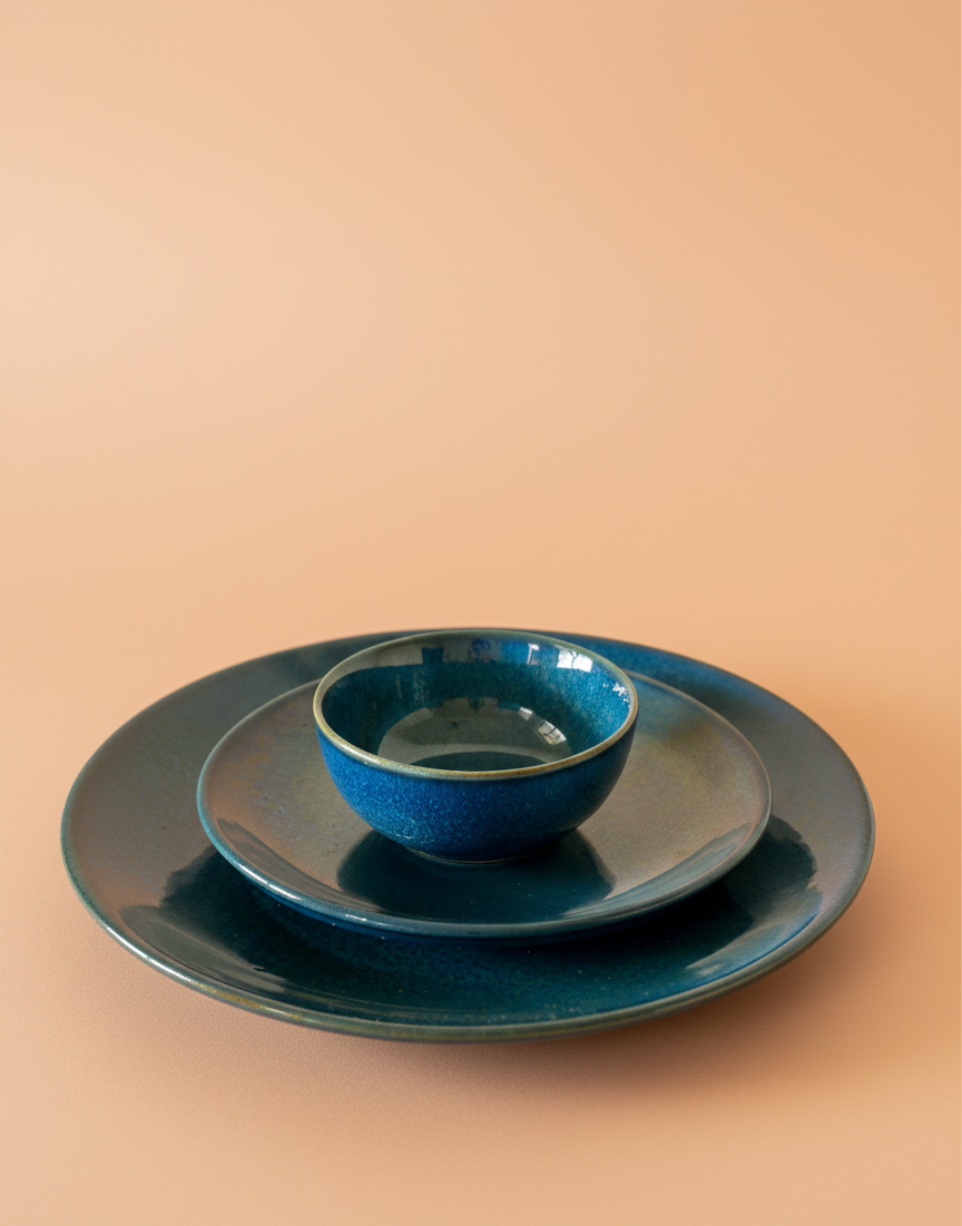 Indigo Blue Dinner Set of 3 Glossy