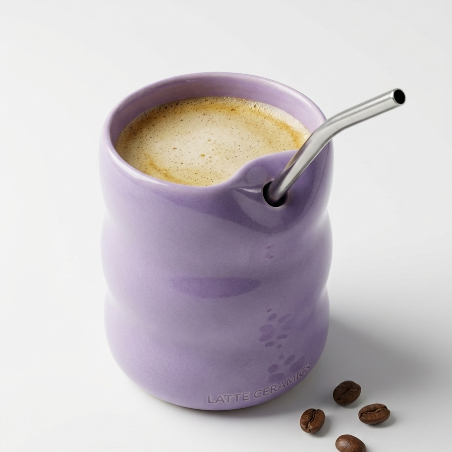 Lavender Ceramic Glass with Straw