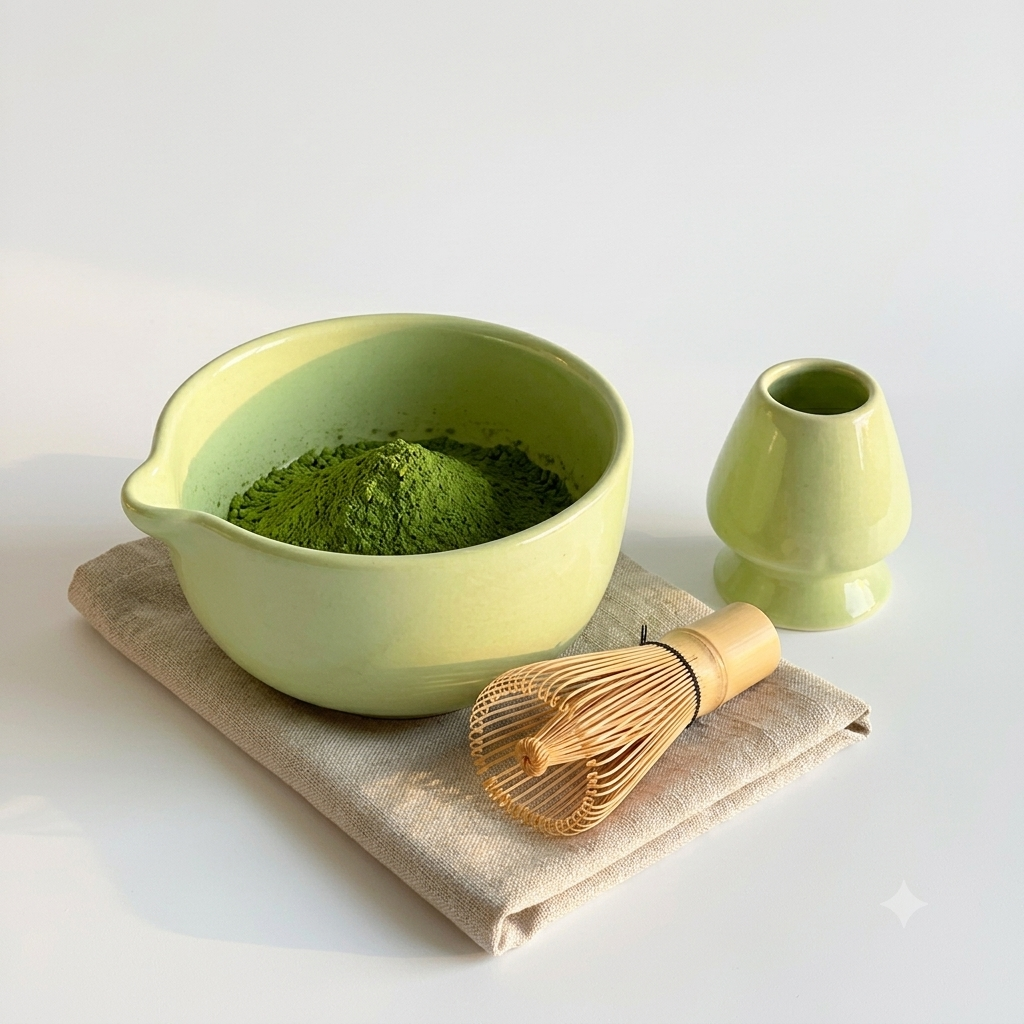Pastel Green Matcha Bowl & Whisk Holder Set