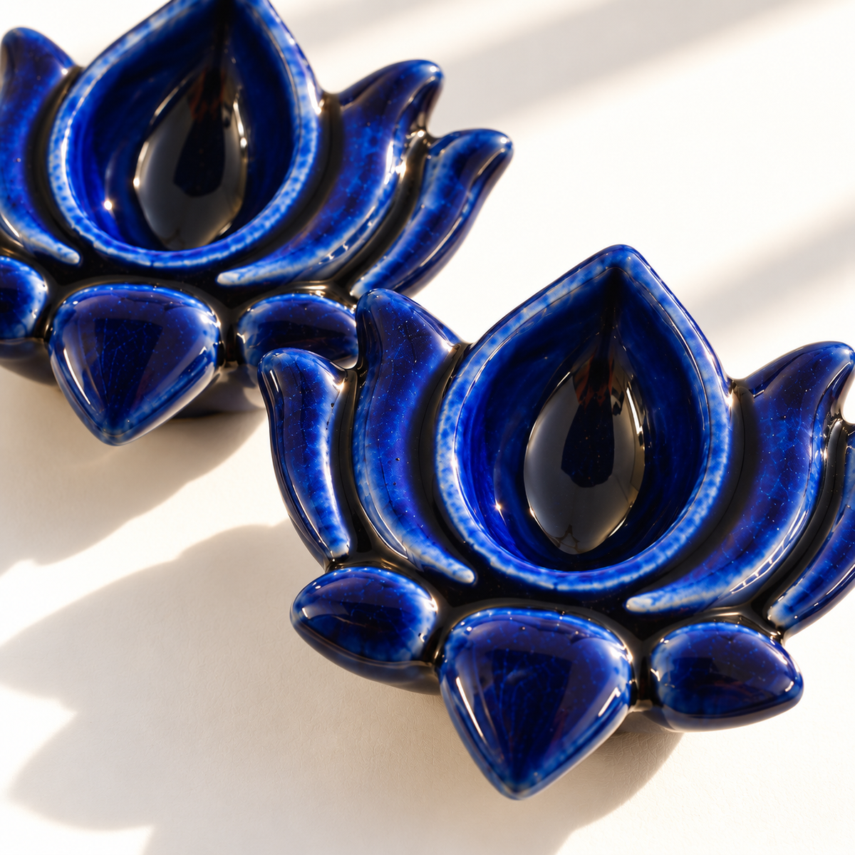 Lotus Dark Blue Ceramic Diya's Set of 4