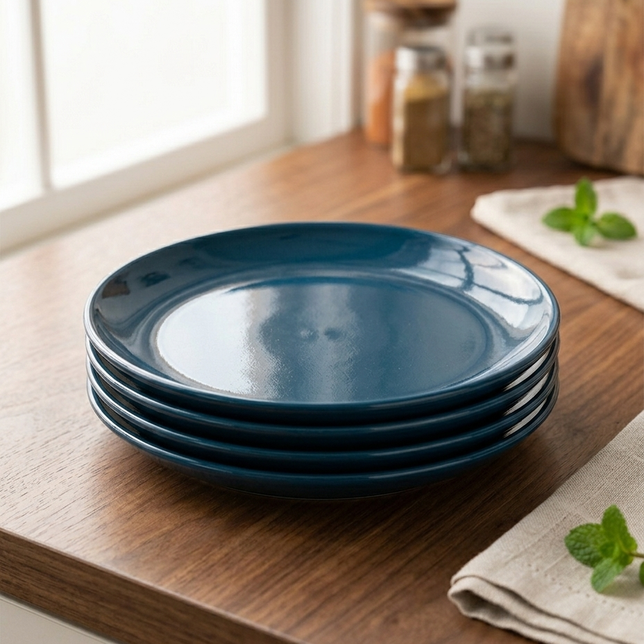 Glossy Ocean Blue Ceramic Dinner Plate ( 10 Inches )