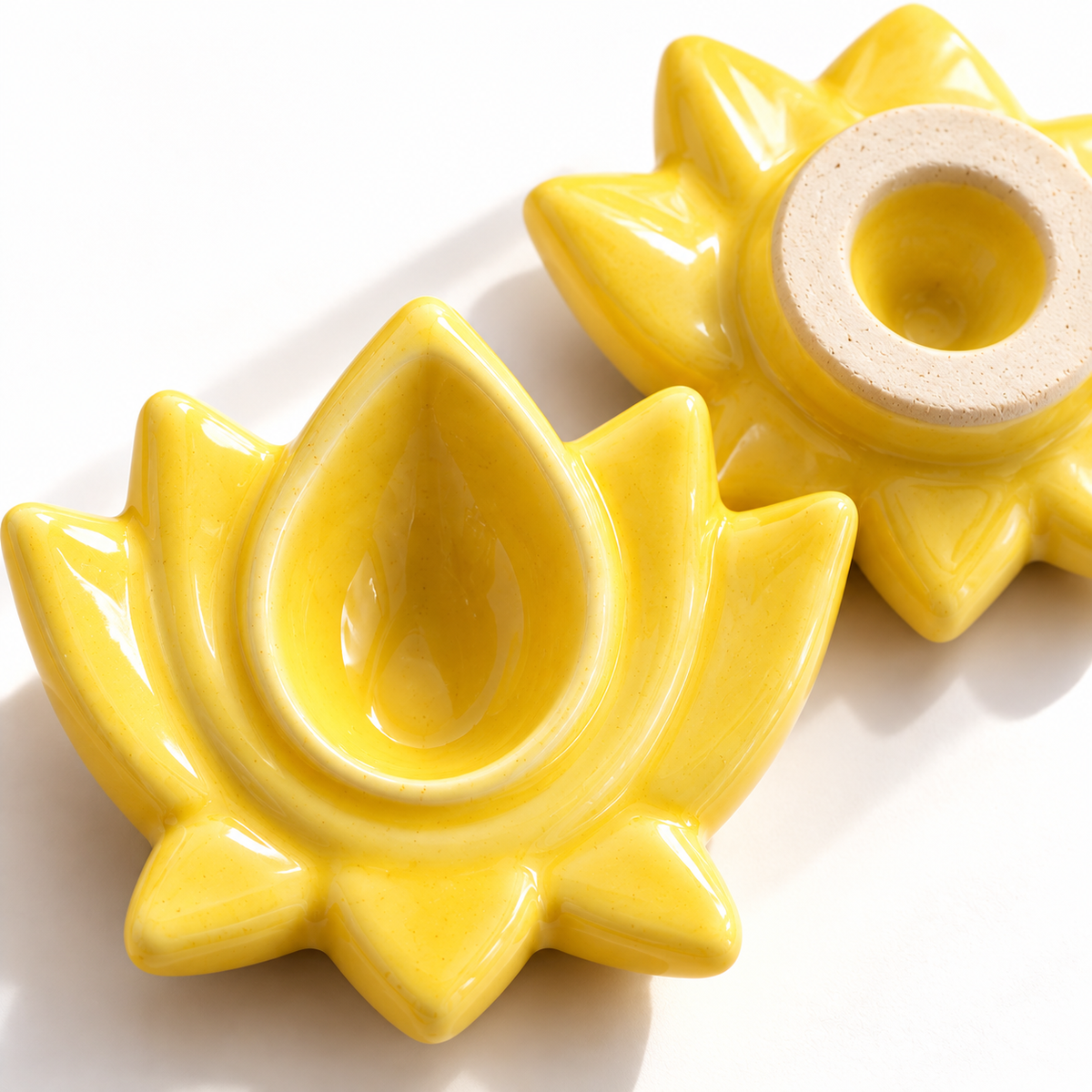 Yellow Lotus Ceramic Diya's Set of 4