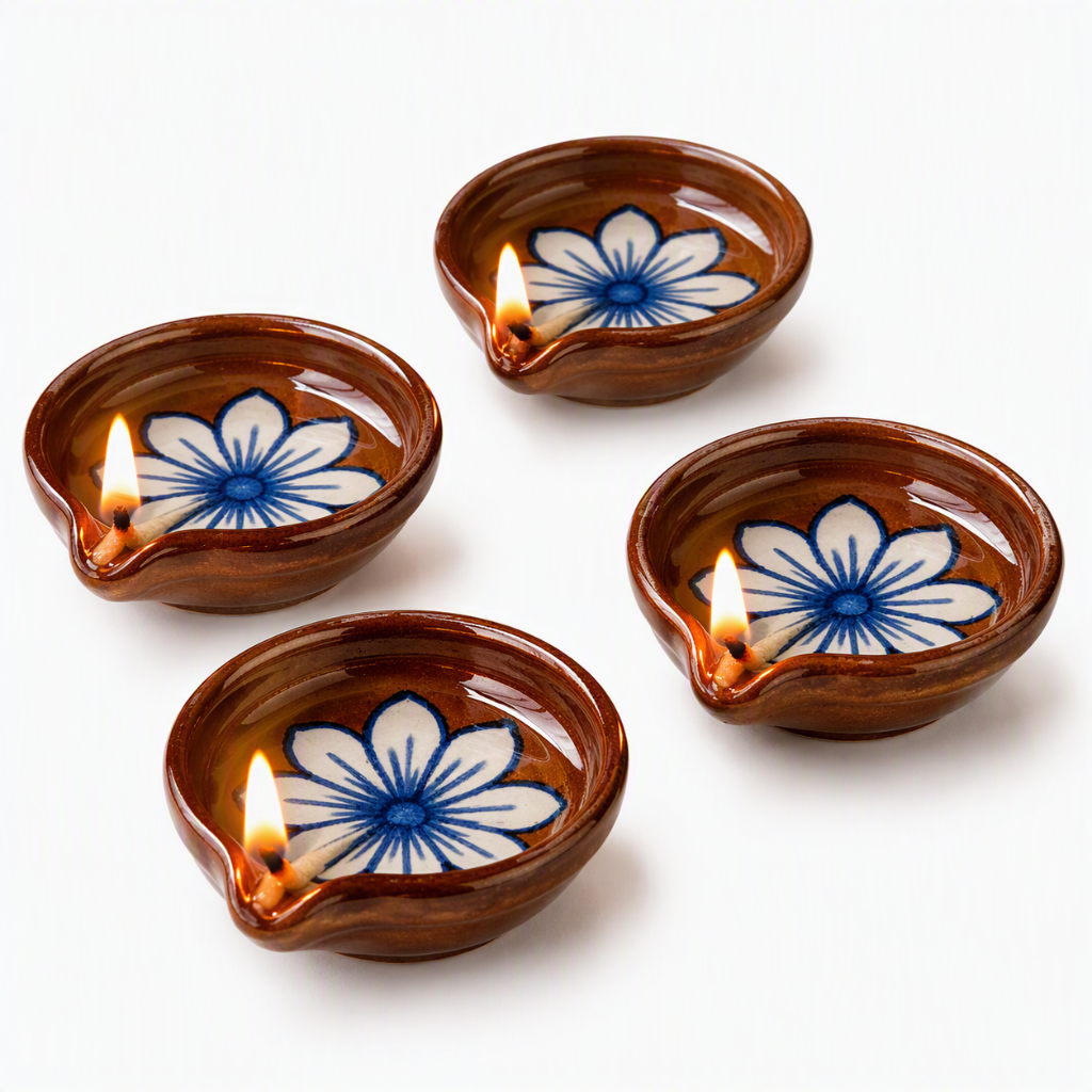 Terracotta Bloom Ceramic Diya's Set of 4