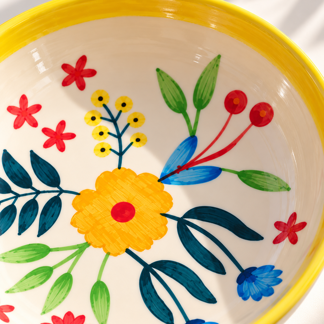 Floral Extravaganza Ceramic Shallow Bowl - Large (7.5 x 2 Inches)