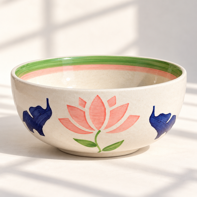 Lucky Lotus Handpainted Ceramic Small Bowl