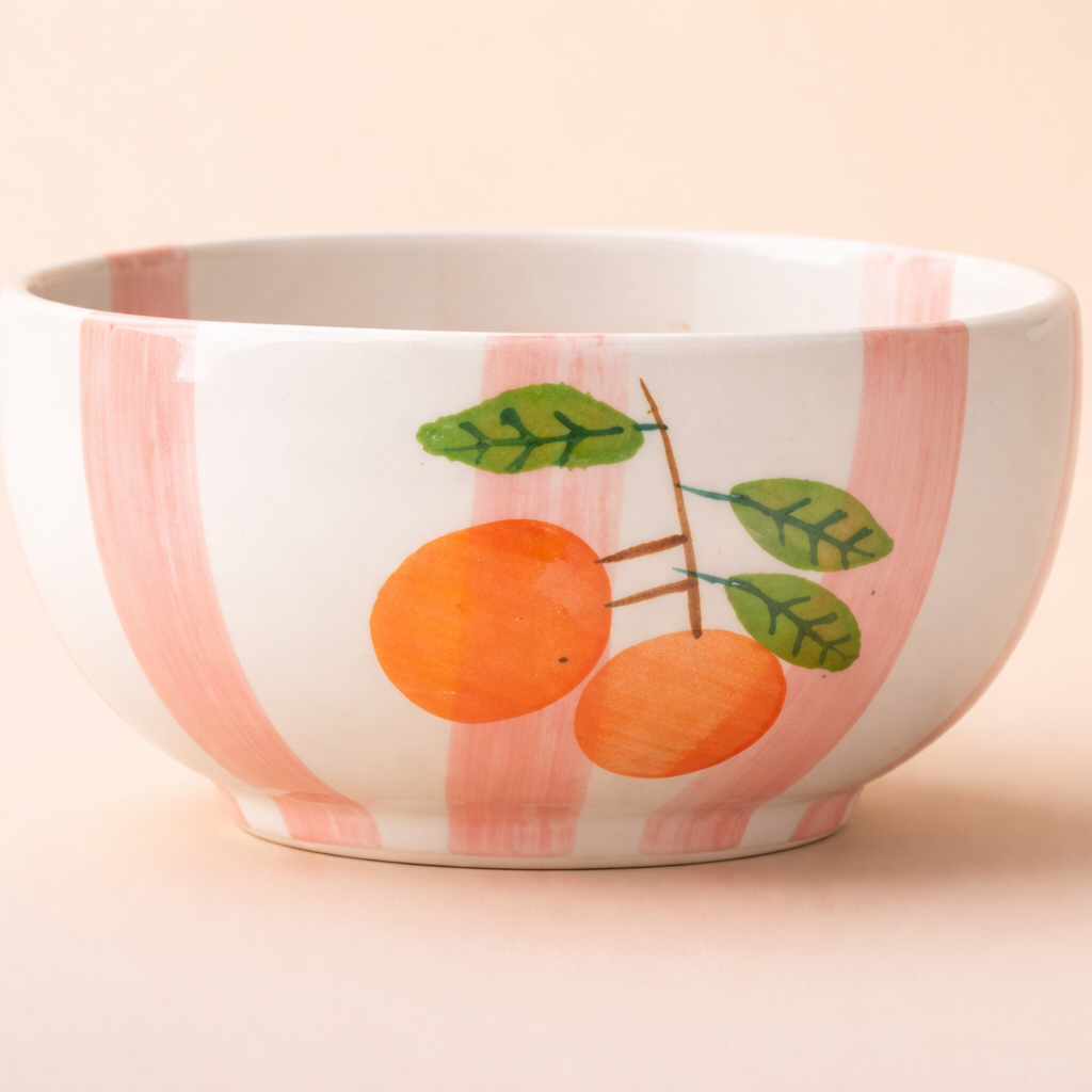 Pink Stripe with Oranges Ceramic Small Bowl